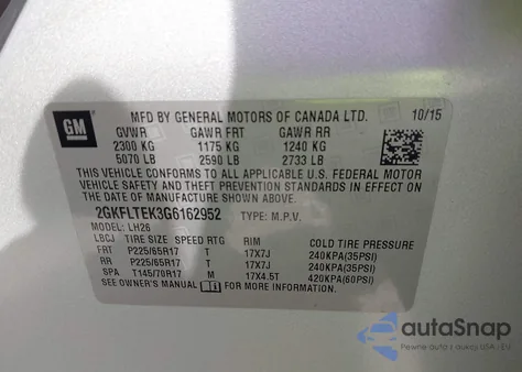 2016 GMC Terrain Sle-2 from USA, damaged, VIN 2GKFLTEK3G6162952